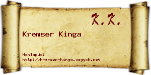 Kremser Kinga névjegykártya